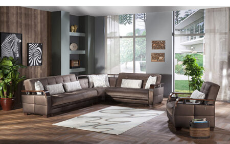 Natural sectional with sleeper and storage