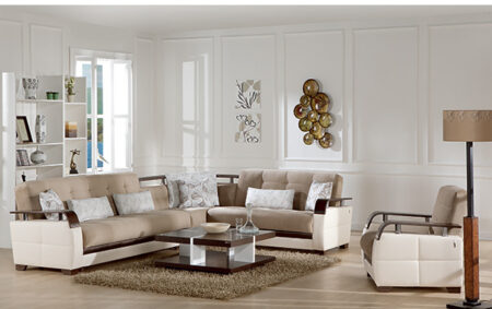 Natural sectional with sleeper and storage