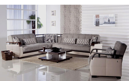 Natural sectional with sleeper and storage