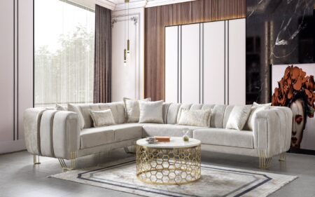 Diamond sectional ivory velvet