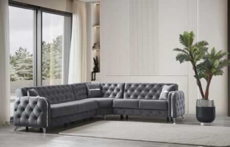 Ruby reversible sectional with bed and storage gray